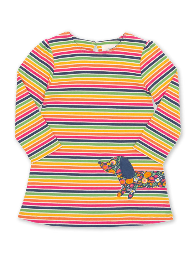Kite - Girls organic cotton silly sausage dress rainbow - Yarn dyed stripe - Long sleeved