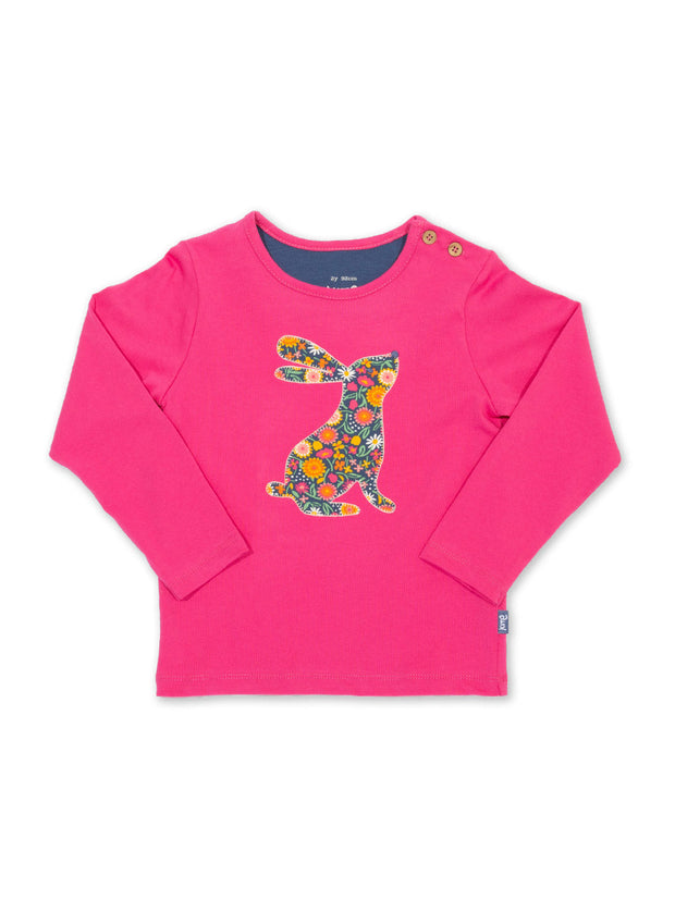 Kite - Girls organic cotton mountain hare t-shirt pink - Appliqué design - Long sleeved