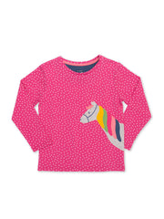 Kite - Girls organic cotton rainbow pony t-shirt pink - Long sleeved