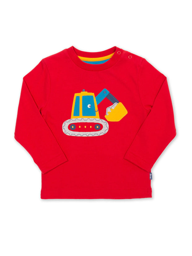 Kite - Boys organic cotton marvellous digger t-shirt red - Appliqué design - Long sleeved