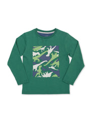 Kite - Boys organic cotton dino camo t-shirt green - Placement print - Long sleeved