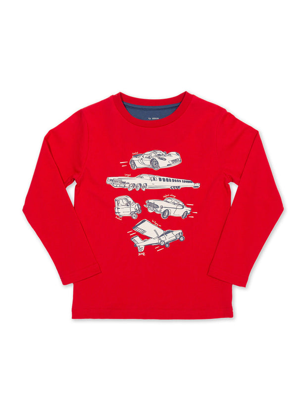Kite - Boys organic cotton marvellous cars t-shirt red - Placement print - Long sleeved