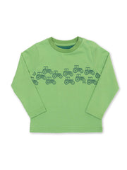 Kite - Boys organic cotton tractor treads t-shirt green - Placement print - Long sleeved