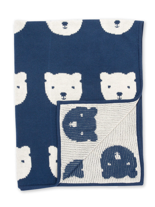Kite - Baby organic cotton mr bear knit blanket navy - 70 cm x 90 cm