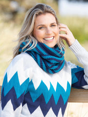 Kite - Womens organic cotton Lulworth knit snood teal blue - Knitted stripe - Midweight knitwear