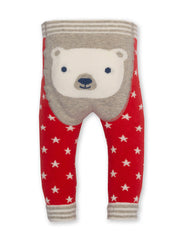 Kite - Baby organic cotton mr bear knit leggings red - Bear face design on seat