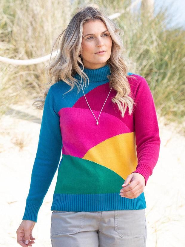 Kite - Womens organic cotton Chalbury knit jumper - Multicoloured knit design - Midweight knitwear