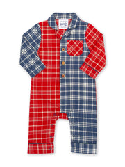 Kite - Baby organic cotton hotchpotch check romper - Coconut button fastening and popper crotch opening