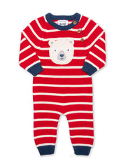 Kite - Baby organic cotton mr bear knit romper red - Appliqué design - Coconut button raglan sleeve opening