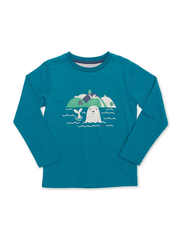 Kite - Boys organic cotton purbeck seal t-shirt blue - Placement print - Long sleeved