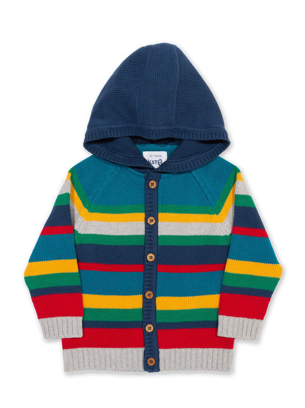 Kite - Boys organic cotton stripy knit hoody rainbow - Chunky knitwear