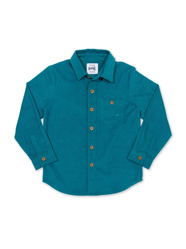 Kite - Boys organic cotton cord shirt blue - Long sleeved