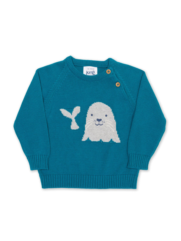 Kite - Boys organic cotton purbeck seal jumper blue - Midweight knitwear