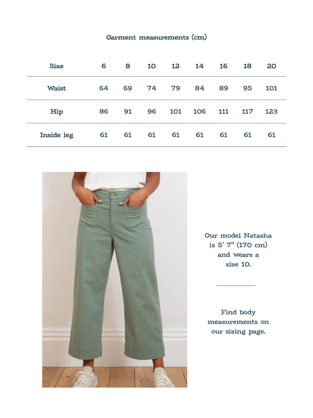 Evershot wide leg twill crops sage