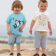 Boy in wonder whale shorts