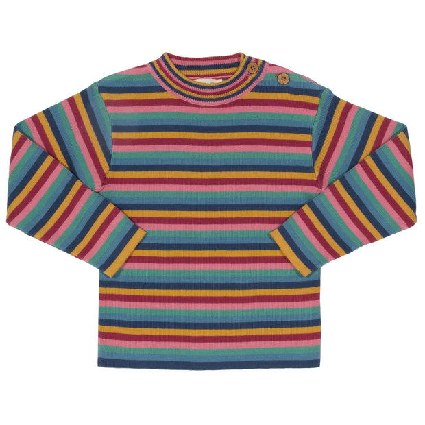 Girl in rainbow stripe jumper