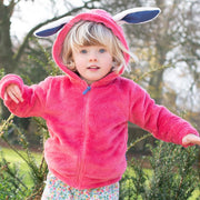 Girl in happy hare fleece pink